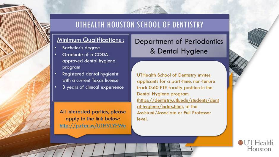 UTHealth Houston School of Dentistry: Part-Time Faculty Position